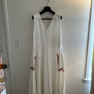 Beatrice B Italia White Cotton Dress with Red & Navy Trim (Size XL / IT 48)